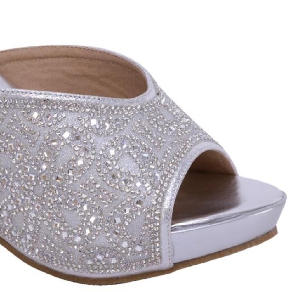 Italina Silver Embellished Peep-Toe Wedge
